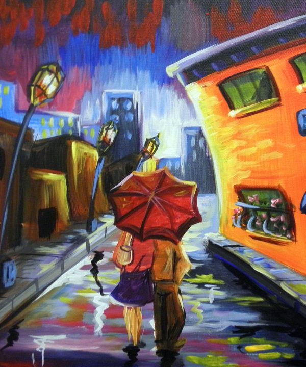 Impressionist painting cityscape, "couple walks after the rain" canvas art - Image 7