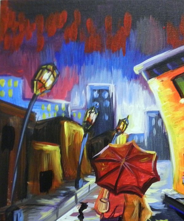 Impressionist painting cityscape, "couple walks after the rain" canvas art - Image 6