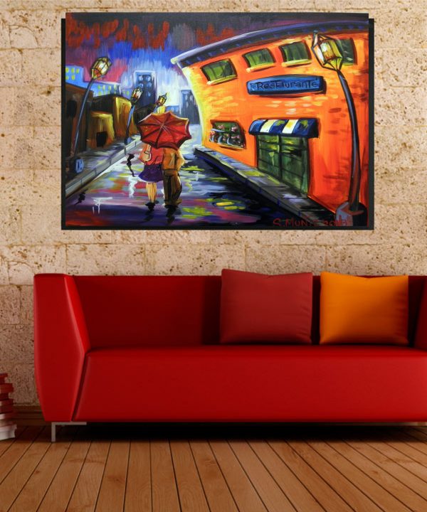 Impressionist painting cityscape, "couple walks after the rain" canvas art - Image 5