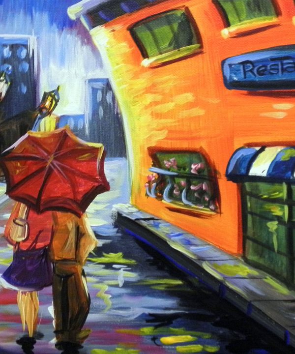 Impressionist painting cityscape, "couple walks after the rain" canvas art - Image 4