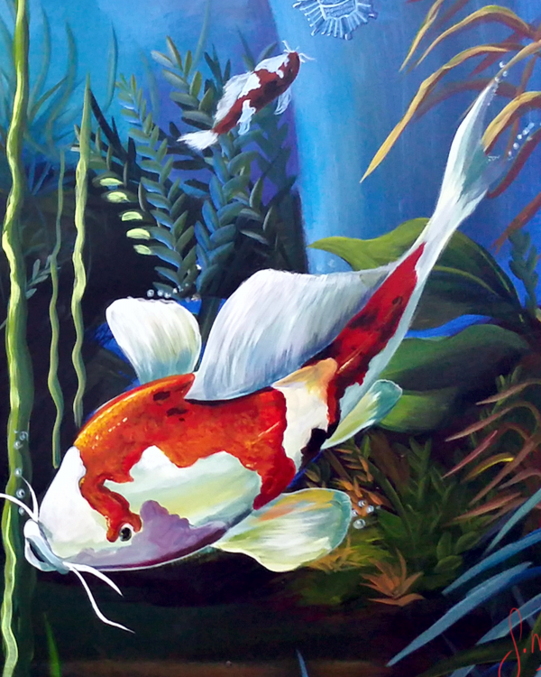 Coix fish acrylic painting, underwater ocean scen "coix fish" canvas art - Image 10