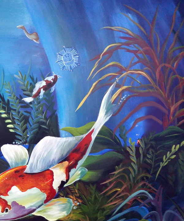Coix fish acrylic painting, underwater ocean scen "coix fish" canvas art - Image 9