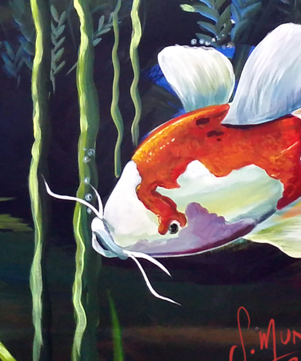 Coix fish acrylic painting, underwater ocean scen "coix fish" canvas art - Image 6