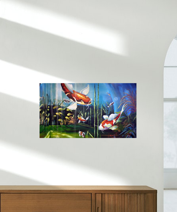 Coix fish acrylic painting, underwater ocean scen "coix fish" canvas art - Image 5