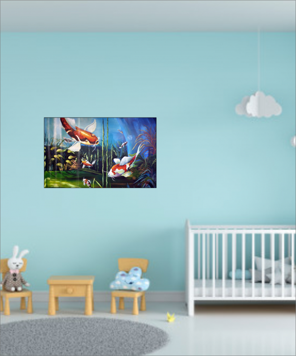 Coix fish acrylic painting, underwater ocean scen "coix fish" canvas art - Image 4