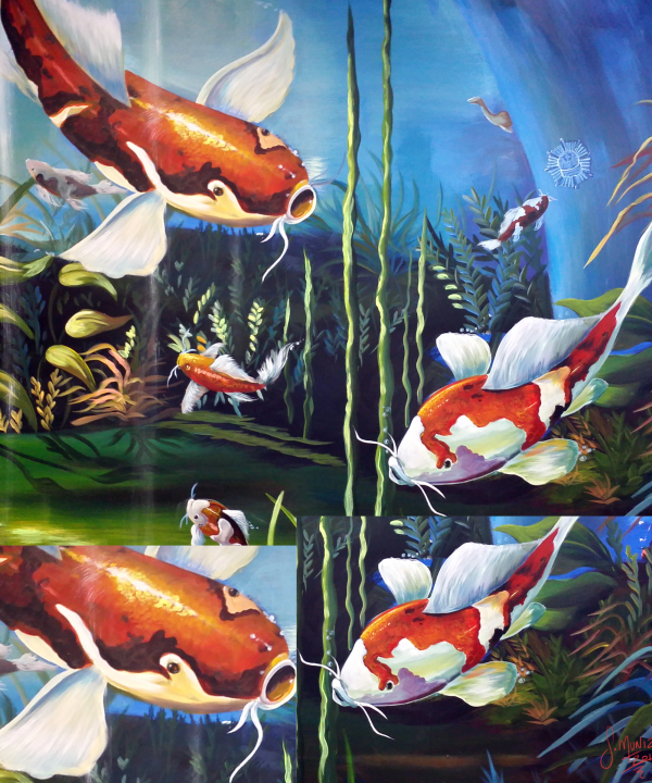 Coix fish acrylic painting, underwater ocean scen "coix fish" canvas art - Image 3